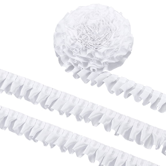 10 Yards Satin Ruffle Trim Fabric Trims 1-1/2 Inch Wide White Ruffle Pleated Lace Trim Satin Ribbon Gathered Ribbons for Cloth Sewing