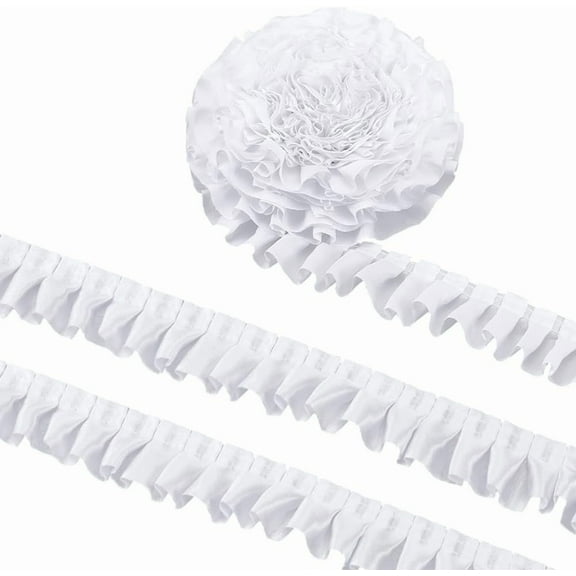 10 Yards Satin Ruffle Trim Fabric Trims 1-1/2 Inch Wide White Ruffle Pleated Lace Trim Satin Ribbon Gathered Ribbons