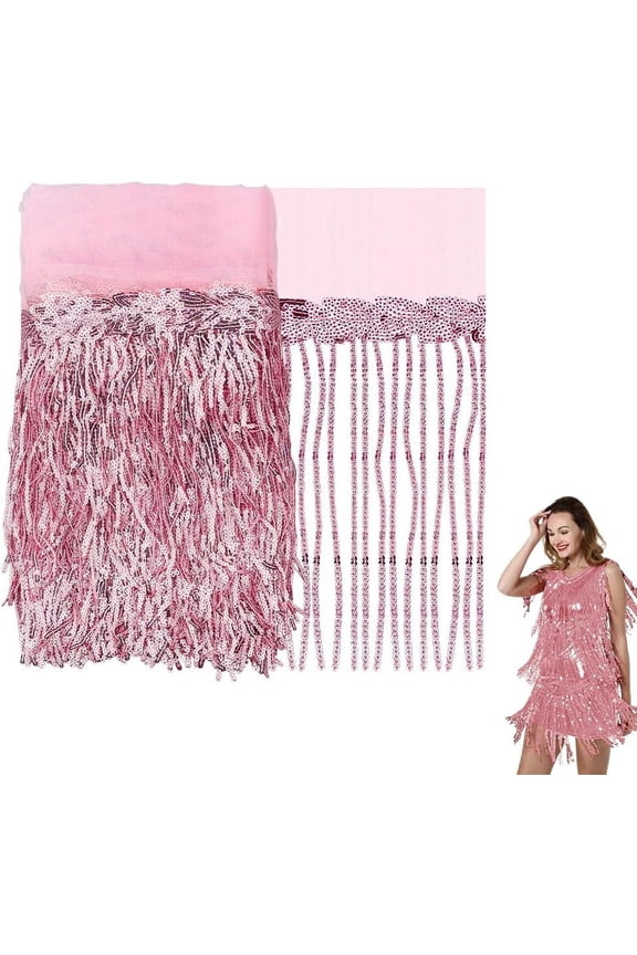 10 Yards Sequin Sewing Fringe Trim 9.8Inch Wide Sequins Lace Tassel Fringe Trim Dance Costume Fringe Trim Ribbon for DIY Clothes Garment Accessories Latin Wedding Dress Decoration Pink