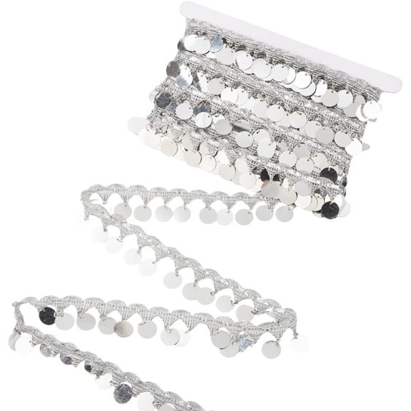 10 Yards Sequin Tassel Fringe Trim Silver Sequin Fringe Bulk Plastic Shiny Coin Shaped Tassel Flat Round Tassel Trim