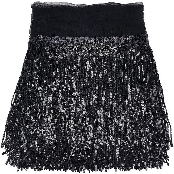 10 Yards Sequins Fringe Trim 9.8inch PVC Sewing Fringe Trim Black Sequin Tassel Sewing Trimming for DIY Craft Performance Costumes Garment Curtain Home Decor