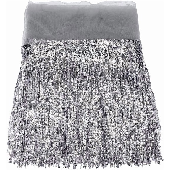 10 Yards Sequins Fringe Trim 9.8inch PVC Sewing Fringe Trim Gray Sequin Tassel Sewing Trimming for DIY Craft Performance Costumes Garment Curtain Home Decor