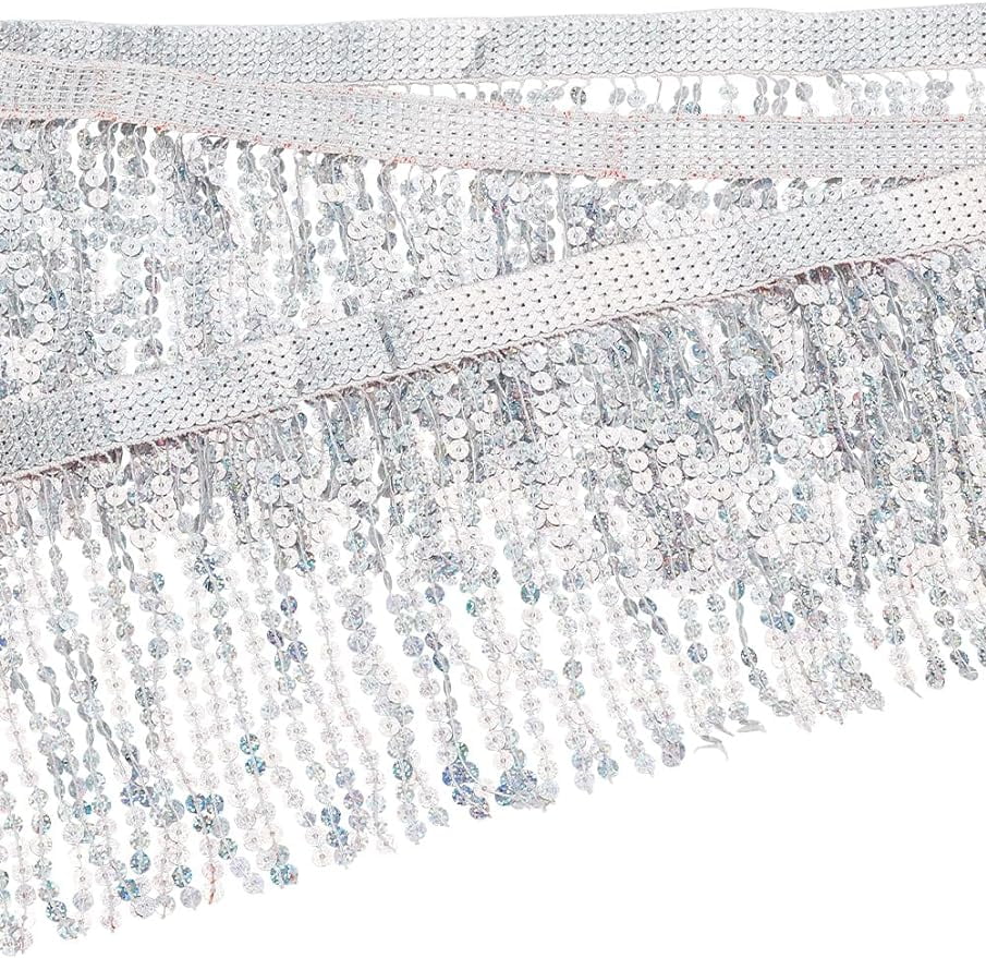 10 Yards Sequins Fringe Trim Silver Sequins Lace Tassel Sewing Fringe