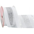thumbnail image 1 of 10 Yards Silver Wired Ribbon 2-5/8" Sparkling Glitter Mesh Ribbon White Satin Ribbon with Silver Glitter Mesh Hot Stamping Mesh Ribbon Metallic Web Sequins Decor Gift Wrapping Ribbon diy, 1 of 6