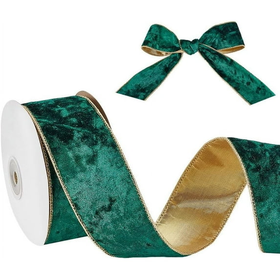 10 Yards Single Face Ribbon Trim 2 Inch Wide Velvet Wired Ribbon Christmas Crushed Velvet Fabric Ribbon for Home and Festival Decoration Wedding DIY Gifts Bow Making DIY