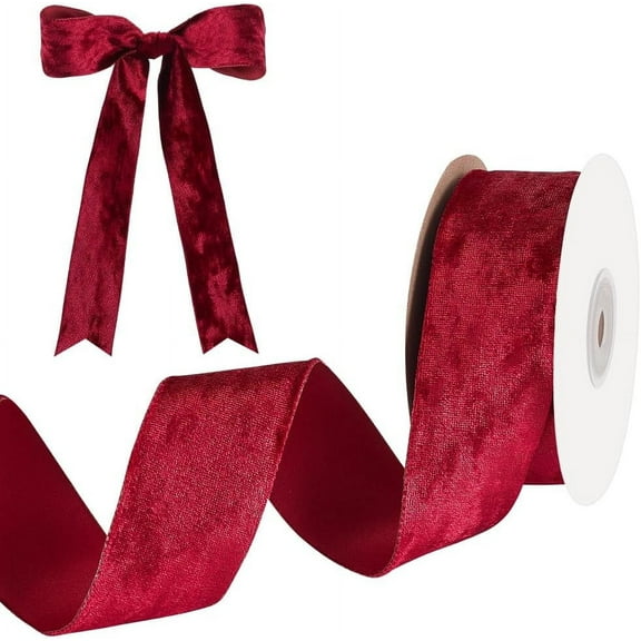 10 Yards Single Face Velvet Ribbon 1-1/2 inch Vintage Velvet Ribbon Spool Use for Gift Wrapping Velvet Fabric Ribbon Trim for Wreath DIY Crafts Making Party Decor Dark Red Black