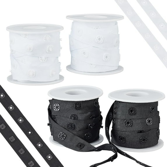 10 Yards Snap Button Tape Trim Sewing Fastener Polyester Tape with Buttons Plastic Press Stud Ribbon Replacement for Clothes DIY Accessories