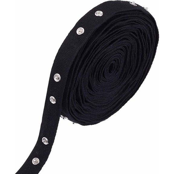 10 Yards Snap Button Tape Trim Sewing Snaps Buttons Zipper Fastener Replacement Cotton lambdoid Ribbon with Metal Buttons for Sewing DIY Black Black