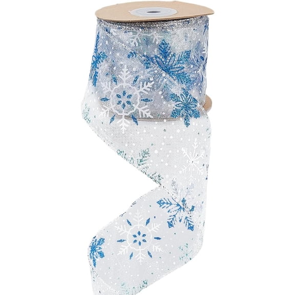 10 Yards Snowflake Christmas Ribbon 2.44 Inch Wide Polyester Mesh Holiday Xmas Tree Decoration Embroidered Applique Lace Wired Trim Roll