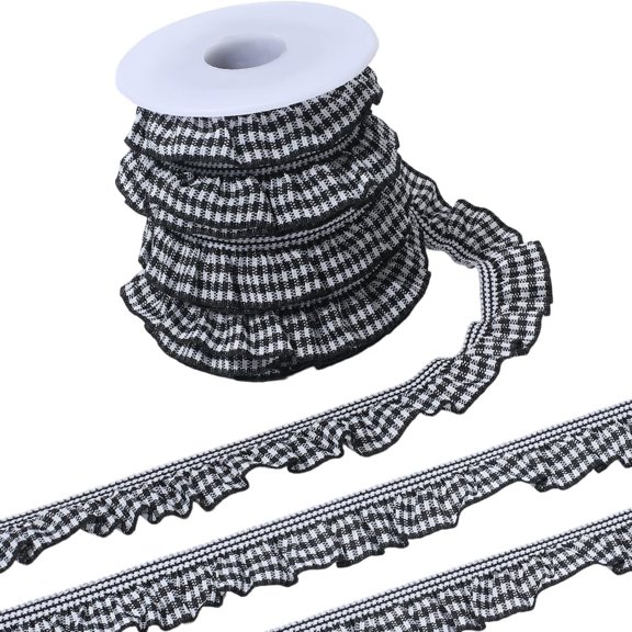 10 Yards Spandex Ribbon Tartan Pattern with Plastic Empty Spools Black 3/4 inch(20mm) for DIY