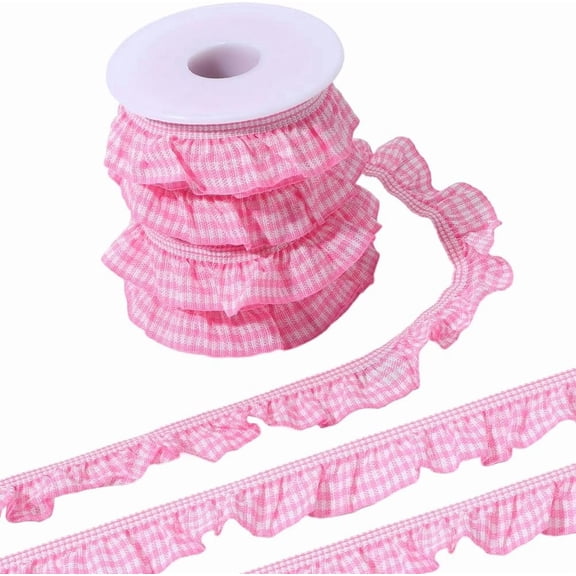 10 Yards Spandex Ribbon Tartan Pattern with Plastic Empty Spools Flamingo 3/4 inch(20mm) for DIY