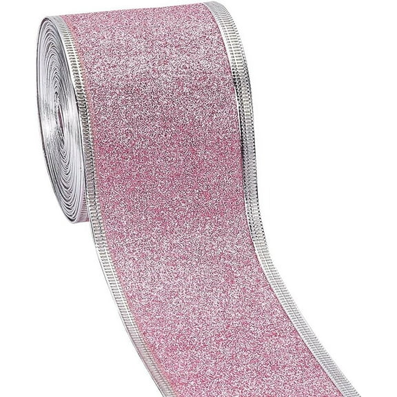 10 Yards Sparkle Ribbon with Wired Edge Glitter Ribbon 2 Inch Pearl Pink Wrapping Gifts & Custom DIY Crafts Decorative Confetti Glitter Wired Ribbons for Gift Wrapping Party Decoration
