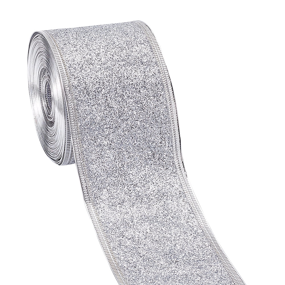 10 Yards Sparkle Ribbon with Wired Edge Glitter Ribbon 2 Inch Silver ...