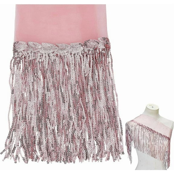 10 Yards Sparkly Sequined Tassel Ribbon 27mm Sequin Fringe Tassel Lace Trim for Sewing Spangle Paillette Lace Fabric for Curtain Pillow Party Costume Home Dress Stage Embellishment Pink
