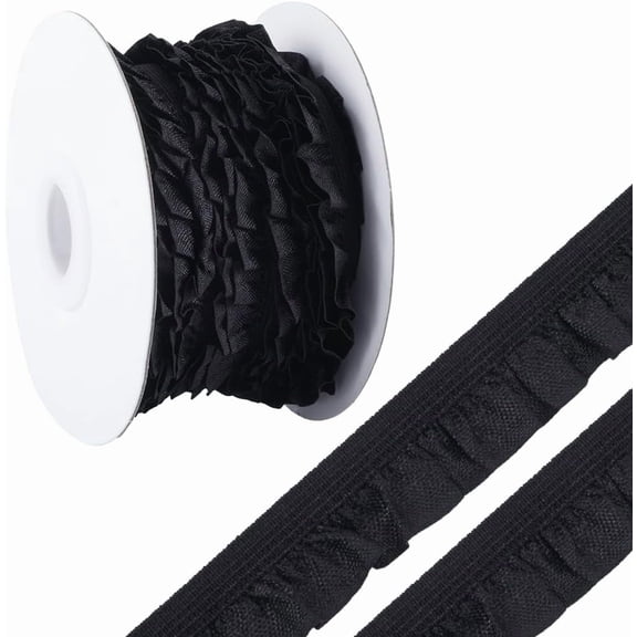 10 Yards Stretch Ruffle Ribbon Black Ruffled Elastic Gathered Pleated Trim