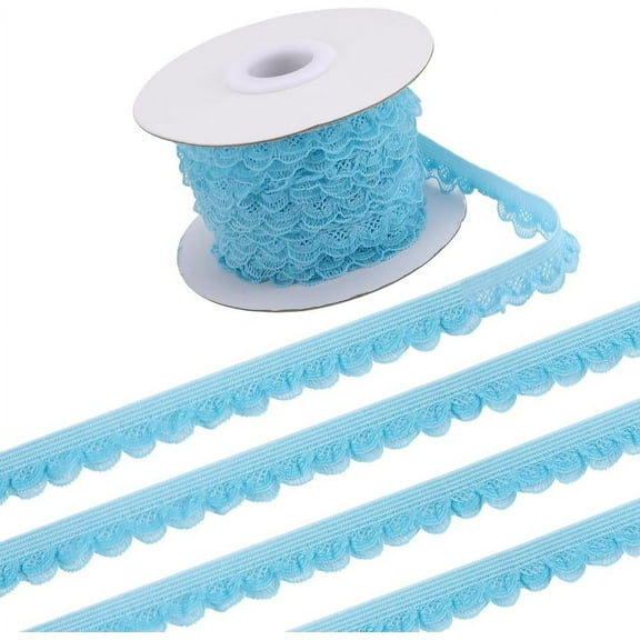 10 Yards Stretch Trim Elastic Lace Ribbon 13mm Wide Lingerie Edge Trimming Flower Pattern Crocheted Fringe for DIY Sewing Crafts Garment Gift Wrapping Wedding Supplies Sky Blue Blue