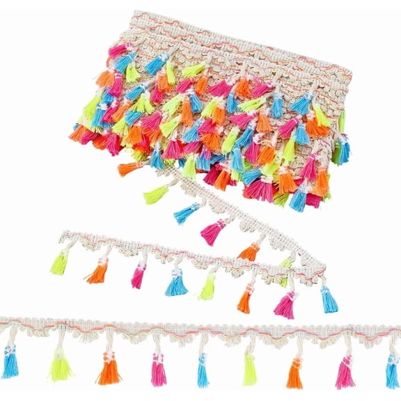 10 Yards Tassel Fringe Trim 1-5/8 inch Colorful Tassel Trim Ribbon Polyester Sewing Lace Fabric for Dress Clothes Hat Curtain Home Decor DIY Crafts