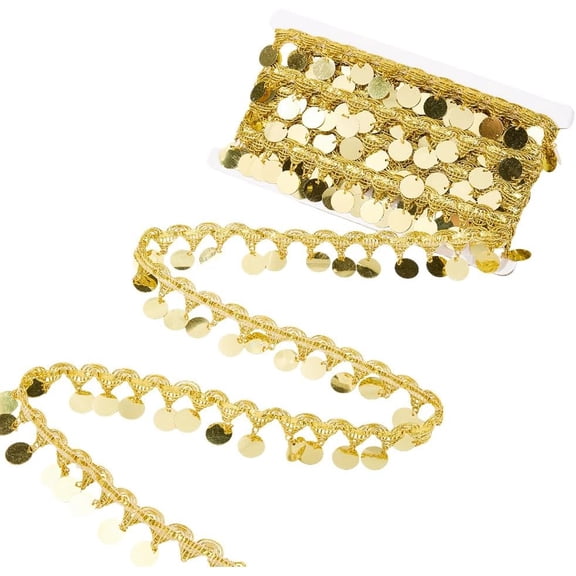 10 Yards Tassel Lace Trim Gold Sequin Tassel Fringe Trim Bulk Shiny Coin Shaped Flat Round Plastic Fringe Paillette