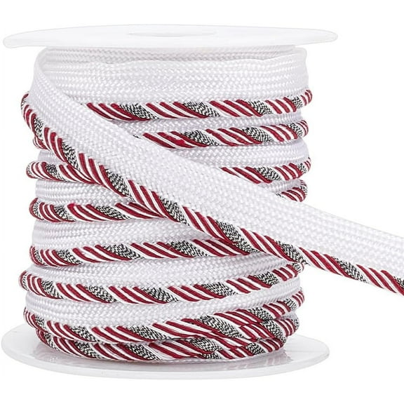 10 Yards Twisted Lip Cord Trim 3/8 inch Dark Red and White Polyester Edge Piping Trim Cord with Diagonal Stripe for DIY