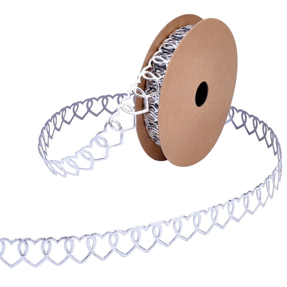 10 Yards Valentine Hollow Cut Trim Edge Crochet Ribbon 0.87 Inch Wide Silver Heart Decorative Fabric Appliques Love Roll DIY Sewing