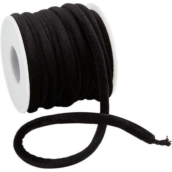 10 Yards Velvet Cord for Crafts 6mm Black Round Tubing Fabric Cord with A Spool Piping Trim Velvet Cord Trim for Sewing Pillow Curtains Cloth Trimming Accessories
