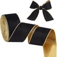 thumbnail image 1 of 10 Yards Velvet Wired Ribbon 2.5 Inch Black Gold Soft Velvet Ribbon Wired Black Flat Cotton Ribbons with Gold Backing, 1 of 6