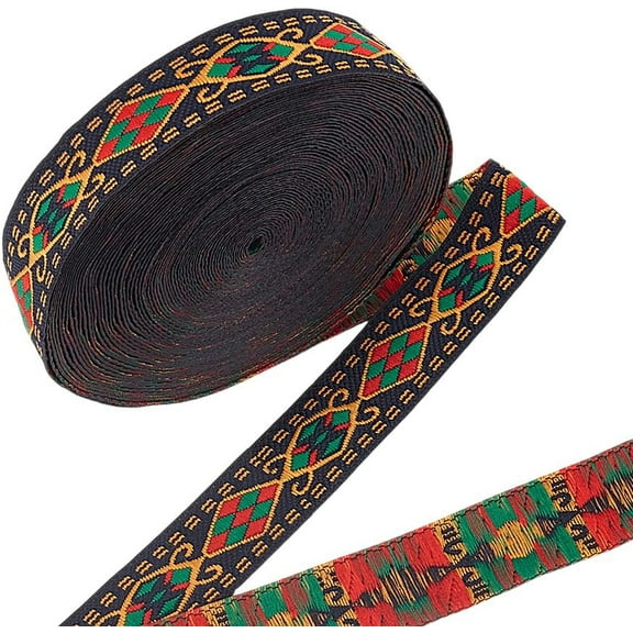 10 Yards Vintage Jacquard Ribbon 3/4 inch Ethnic Embroidered Ribbon Colorful Single Face Geometric Woven Trim Craft Rhombus Pattern