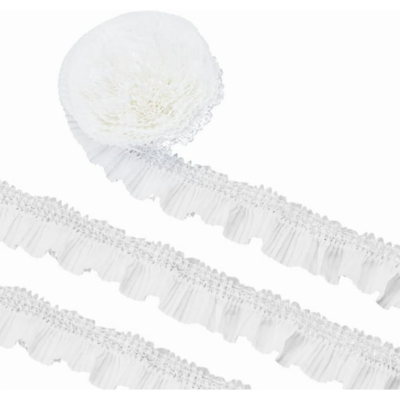 10 Yards White Elastic Ruffle Trim 3Inch Wide Double Ruffle Lace Ribbon Stretchy Edge Lace Ruffle Trim for Sewing Dress Decoration and Gift Wrapping