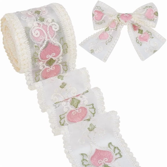 10 Yards White Embroidery Heart Flower Lace Ribbon Polyester Vintage Fabric Laces Trim Appliques Floral Edging Embroidered Sheer Ribbons