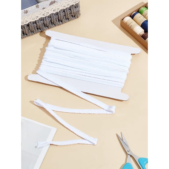 10 Yards White Polyester Ribbon Velvet Piping Bias Tape Cord Trim with 1Pc Display Card Emobridered Ribbon for Gift Wrapping Wedding Dress Decoration Sewing Crafts 1/2 inch(12mm) White DIY