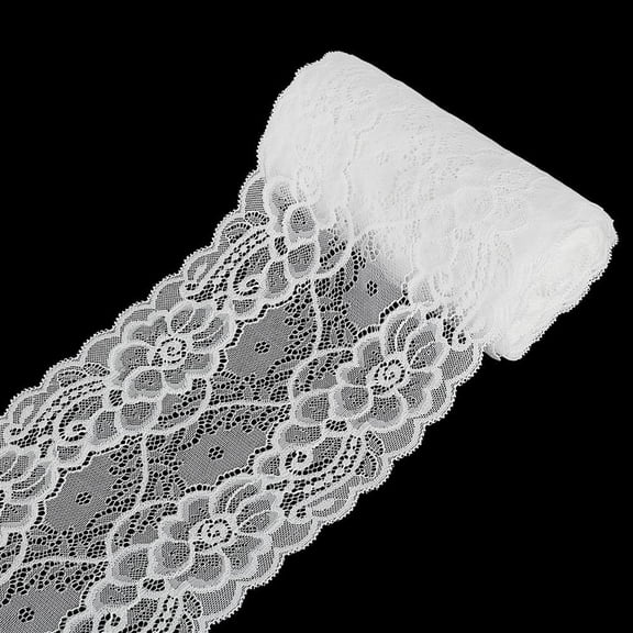 10 Yards White Stretchy Lace Ribbon Elastic Trim Fabric 7-1/4 inch Wide Floral Stretchy Lace Elastic Trim Fabric