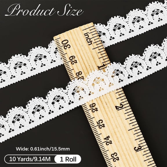 10 Yards White Stretchy Lace Ribbon Elastic Vintage Wavy Trimming Webbing Floral Edging Eyelet Crochet Embroidery Trims Bulk for Sewing Making Clothes Garment Embellishment DIY Crafts Supply
