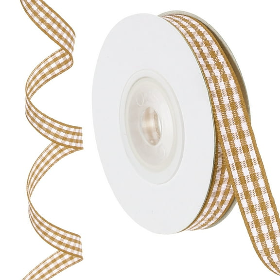 Uxcell 10 Yards x 0.4" Plaid Ribbon Brown and White Gingham Ribbon Gift Wrapping Ribbon for Christmas