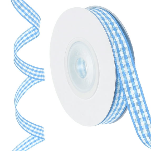Uxcell 10 Yards x 0.4" Plaid Ribbon Light Blue and White Gingham Ribbon Gift Wrapping Ribbon for Christmas
