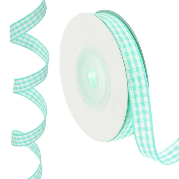 Uxcell 10 Yards x 0.4" Plaid Ribbon Lake Blue and White Gingham Ribbon Gift Wrapping Ribbon for Christmas