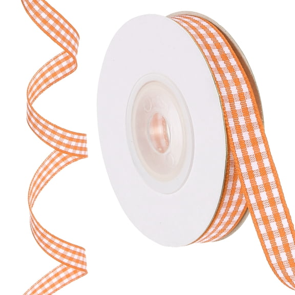 Uxcell 10 Yards x 0.4" Plaid Ribbon Light Orange and White Gingham Ribbon Gift Wrapping Ribbon for Christmas