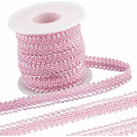10 Yards x 0.47 inch Woven Gimp Trim Polyester Decorative Braid Trim Woven Fabric Ribbon Curtain Upholstery Trimming Lace Edge Applique for Sewing Accessories Costume Home Decoration Pink for DIY