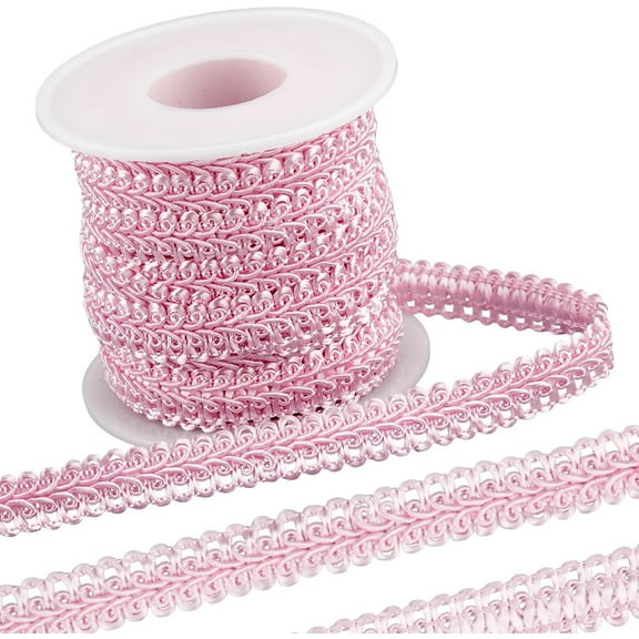 10 Yards x 0.47 inch Woven Gimp Trim Polyester Decorative Braid Trim Woven Fabric Ribbon Curtain Upholstery Trimming Lace Edge Applique for Sewing Accessories Costume Home Decoration Pink