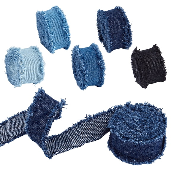 10 Yards x 1.18" Denim Ribbon 5 Colors Rustic Frayed Fringes Blue Black Denim Fabric Ribbon Polyester Jean Fabric DIY