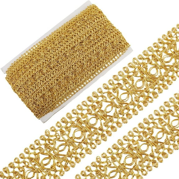 10 Yards x 1.4in Gold Metallic Braid Trim Lace Ribbon Embellishment Decorative Upholstery Gimp Trim