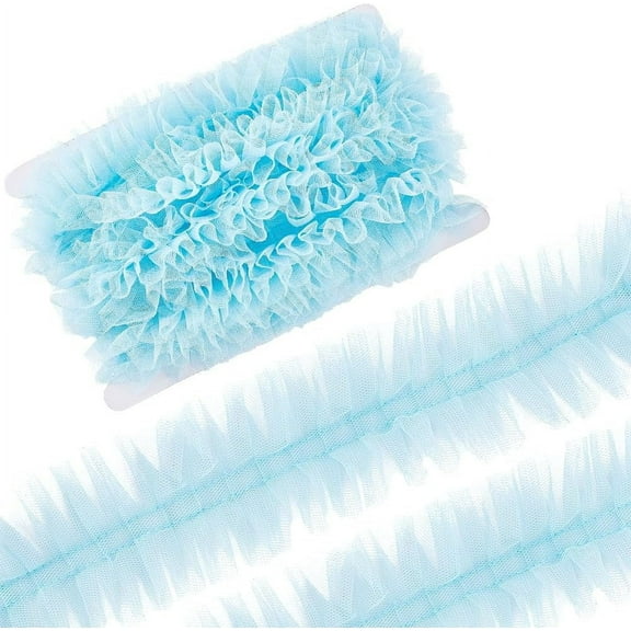 10 Yards x 2.4 Inch Pleated Mesh Lace Trim Light Blue Polyester Embroidery Gathered Ruffle Lace Ribbon Edge Trimming Applique for DIY
