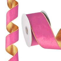 10 Yards x 2.5" Christmas Ribbon Velvet Ribbons Gift Wrapping Ribbon for Craft Birthday Wedding Festival Holiday Decoration, Pink/Gold