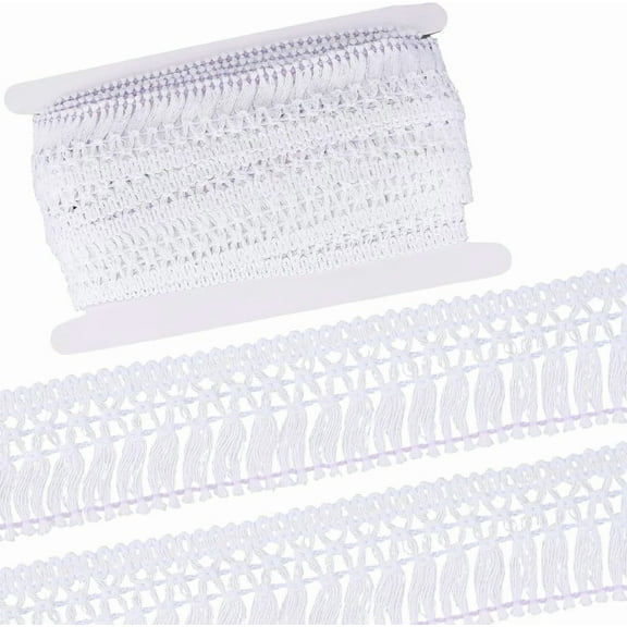 10 Yards x 40mm White Cotton Tassel Trim Boho Tassel Ribbon Macrame Fibre Fringe Trim Lace Edging Trimmings for Sewing Clothes Curtain Blanket Embellishments Home DIY Crafts Decorations