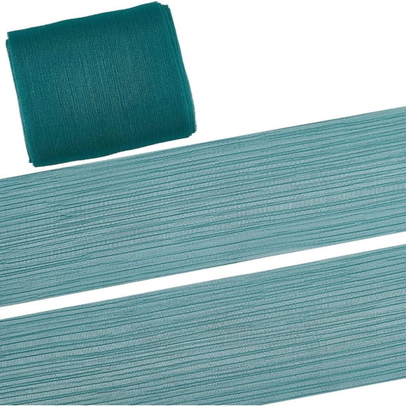 10 Yards x 4in Crinkle Chiffon Dark Green Ribbon Tulle Solid Organza Silk Sheer Fabric Woven for Wedding Bouquet Flower Wrapping Bridal Gift Decor Hair Accessories Handmade DIY Decoration Green