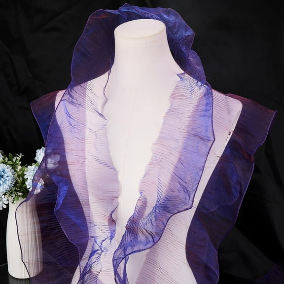 10 Yards x 5 Inch Ruffle Pleated Lace Trim Ribbon Organza Tulle Fabric Ruffled Lace Border Edge Trimming Decorative Applique for Sewing Dress Wedding Bag Costume Cake Decor DIY Craft Indigo