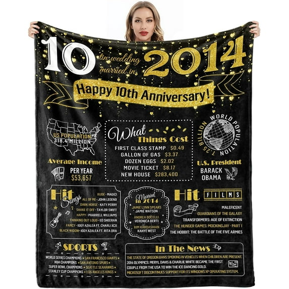 10 Year Anniversary Decorations Tin Gifts for 10th Anniversary Decorations 10 Year Anniversary Wedding Gifts for Couples Him Her Wife Husband Back in 2014 Custom Blanket
