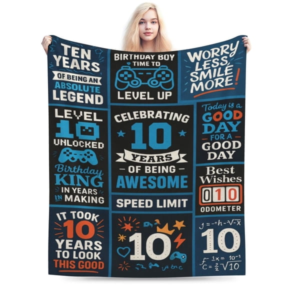 10 Year Old Boy Gifts Blanket , Birthday Gift for 10 Year Old Boy, 10th Birthday Decorations for Boys, 10th Birthday Boy Flannel Throw Blanket 50x40