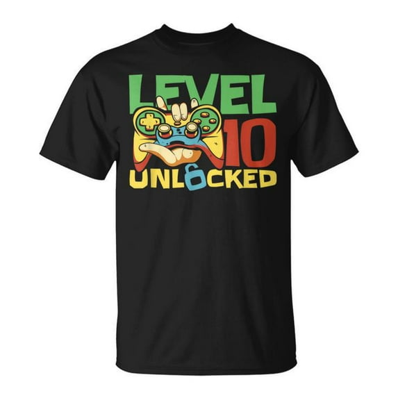 10 Year Old Gamer Gaming 10th Birthday Level 10 Unlocked T-Shirt, Fun Video Game Graphic Tee for Kids, Birthday Party Shirt for Boys and Girls Turning 10 in