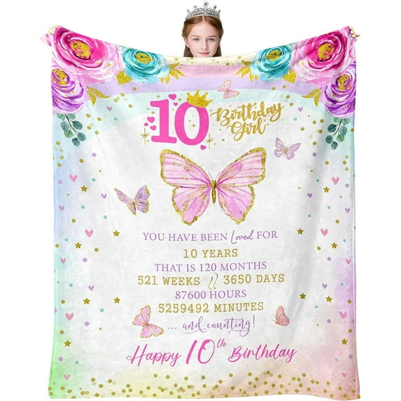 10 Year Old Girl Birthday Gifts, Best 10th Birthday Gifts for Girls, 10 Yr Old Girl Gift Ideas, Cool Things Stuff Presents for Girls Age 10, Double Digits Birthday Decorations Throw Blanket 50"x60"