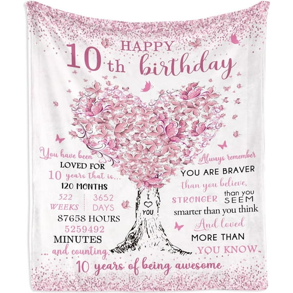 10 Year Old Girl Birthday Gifts Blanket 60"x50", Gifts for 10 Year Old Girl, 10 Year Old Girl Gifts, Birthday Gift for 10 Year Old Girl, 10th Birthday Gifts for Girls, Double Digits Gift Ideas
